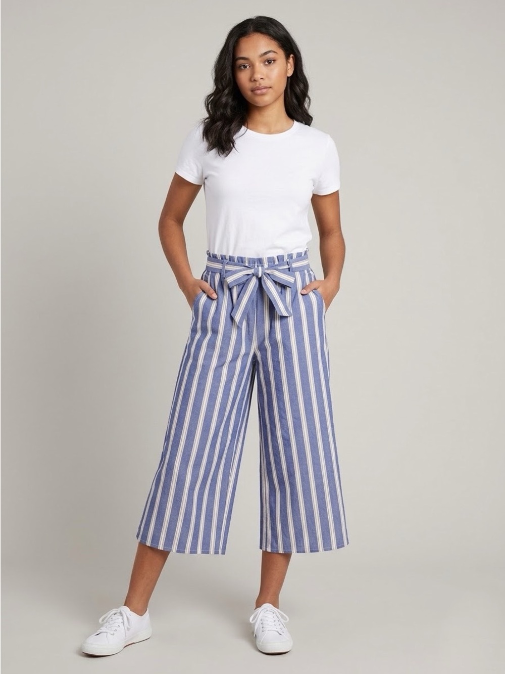 Bonnie Jean Blue and White Striped Wide-Leg Pants Cropped Pants Size 16